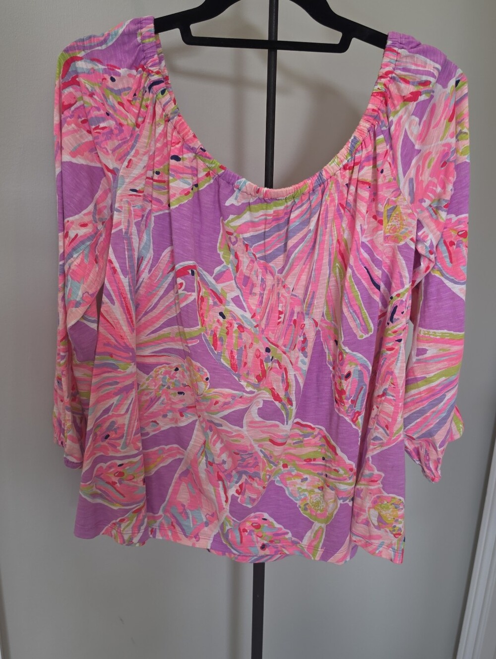 Lilly Pulitzer Pink Purple Enna Off The Shoulder Top Amethyst Sunseekers LG